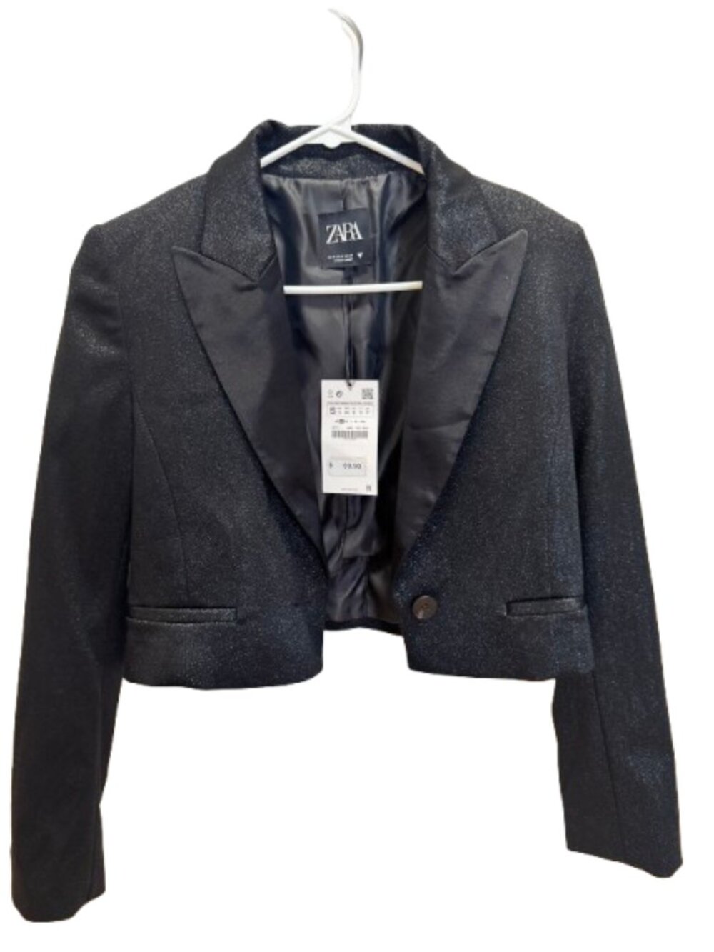 Zara Black Shimmer Cropped Jacket- Size Small